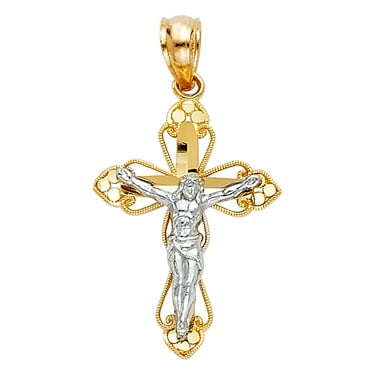 14K Yellow Gold Jesus Crucifix Cross with Angel Religious Charm Pendant GJPT104